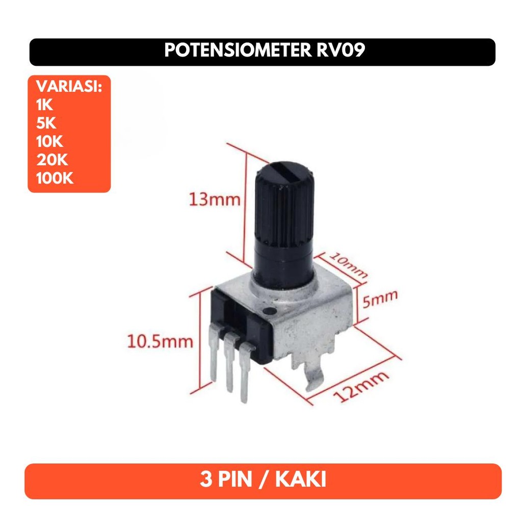 Potensiometer RV09 1K 5K 10K 20K 100K 1 5 10 20 Kilo Ohm Potensio Meter Mono Resistor Trimpot