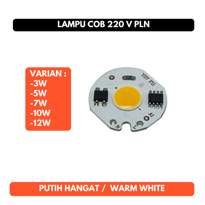 Lampu COB 220v 3w 5w 7w 10w 12w LED Putih Hangat Warm White PLN AC