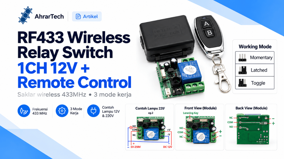 RF433 Wireless Relay Switch 1CH 12V dengan Remote Control