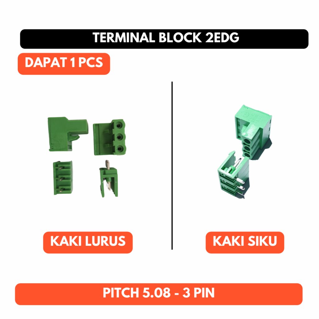 Terminal Block 3P 2EDG Pitch 5.08 3 Pin Konektor Blok Kaki Siku Lurus