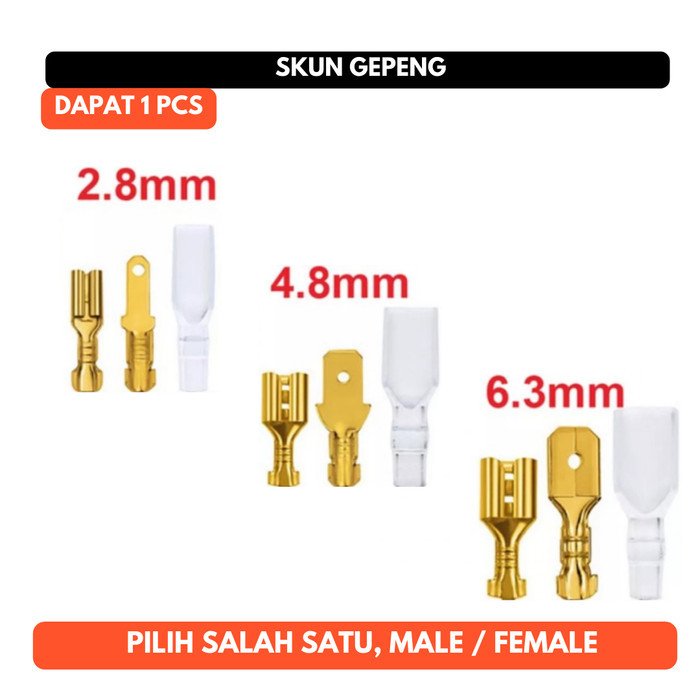 Skun Kabel Male Female Gepeng Wire Connector Konektor Jantan Betina 2.8mm 4.8mm 6.3mm