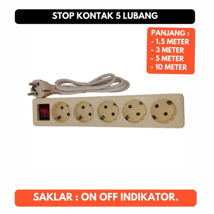 Stop Kontak Kabel 5 Lubang 1.5m 3m 5m 10m Colokan Listrik 1.5 3 5 10 m