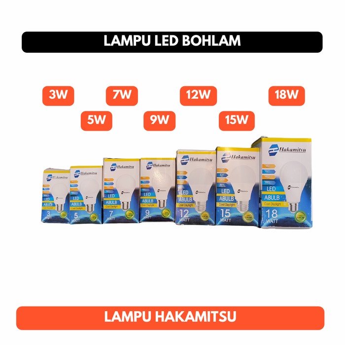 Lampu 3W 5W 7W 9W 12W 15W 18W Hakamitsu LED Bohlam Putih 220V