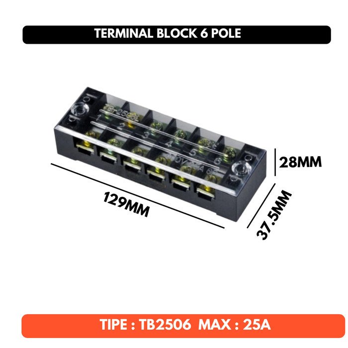 Terminal Block TB2506 TB-2506 6Pole 6P 6 P 25A Blok Panel Mounted