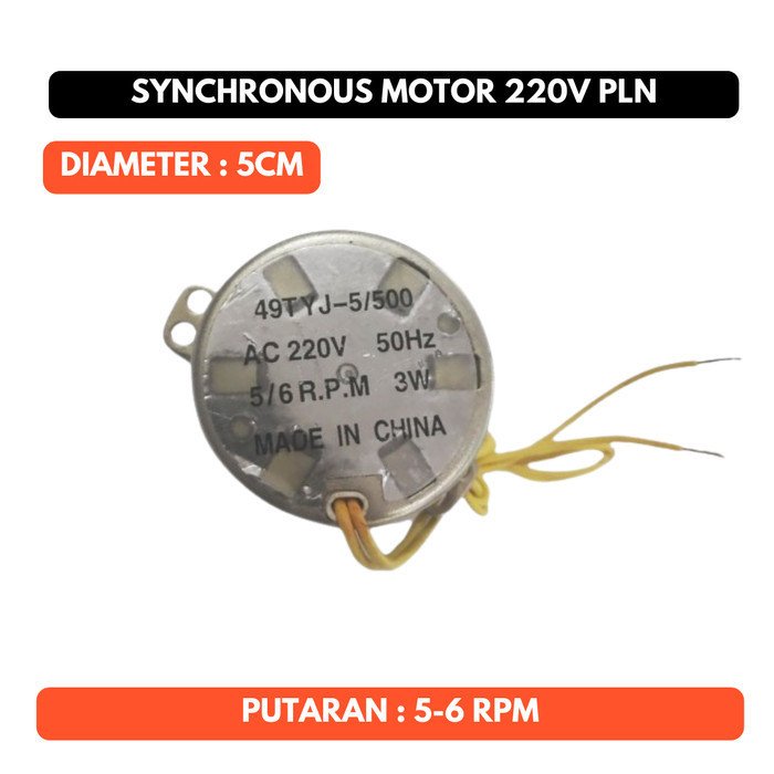 Motor Dinamo Synchronous Rotary 220V PLN 5 Rpm Putar Pelan Torsi Besar