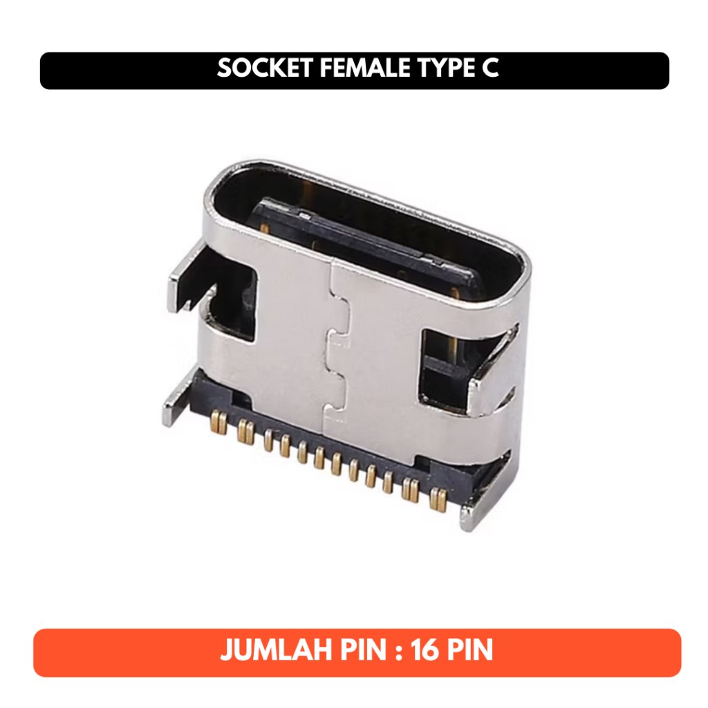 Socket Type C 16P 16 Pin Soket Konektor USB Kosong Tipe Female Connector