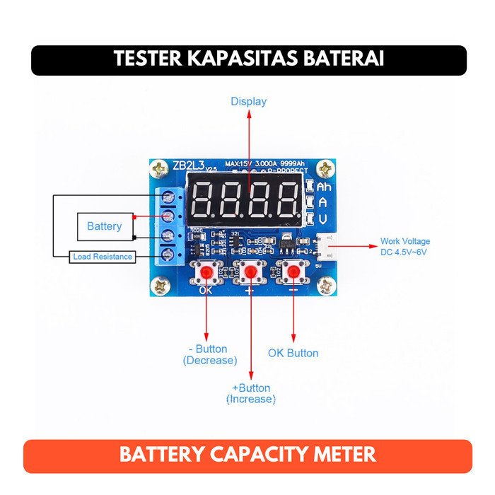 Tes Kapasitas Baterai Alat Tester Battery Capacity Aki 18650 ZB2L3