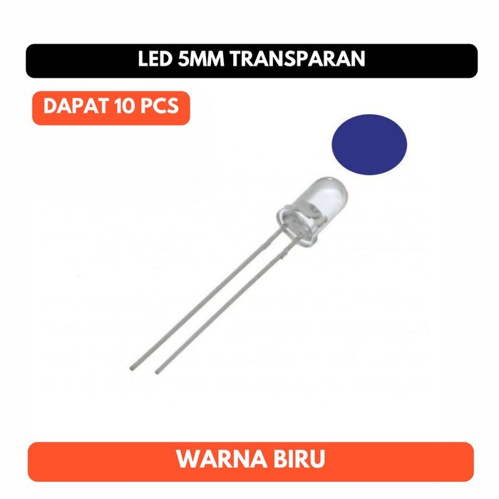 LED Biru Blue 5mm 5 mm Bening Clear Transparant Transparan