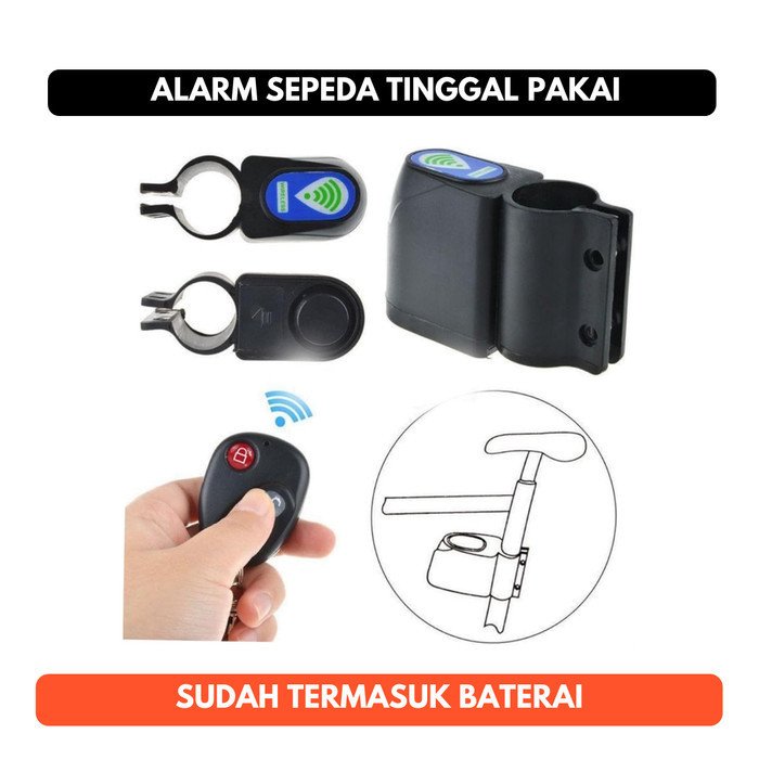 Alarm Sepeda Wireless Sensor Senggol Bunyi Dengan Remote Control + Baterai