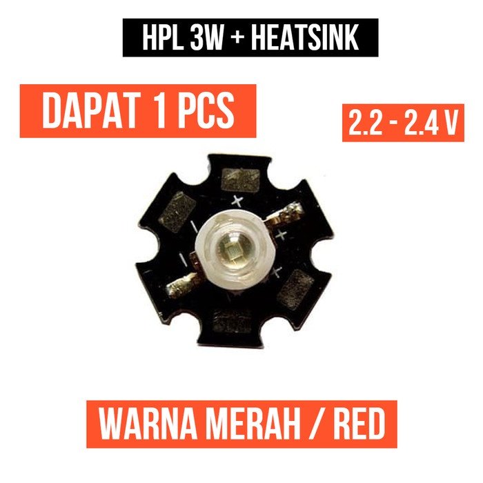 Lampu HPL 3W Merah Heatsink High Power LED Red 3 Watt W Star 1 Pcs