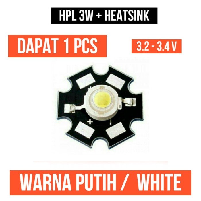 Lampu HPL 3W Putih Heatsink High Power LED White 1 Pcs 1Pcs