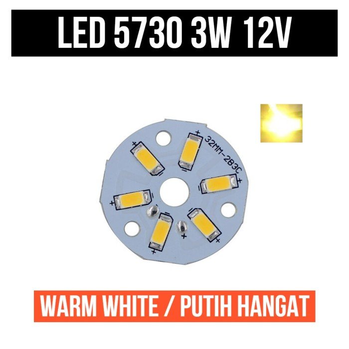 Lampu LED 5730 12V 3W Warm White Putih Hangat Heatsink 12 V 3 W Watt