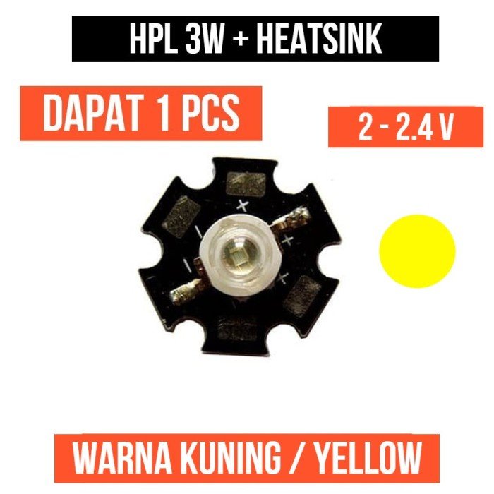 Lampu HPL 3W Kuning Heatsink High Power LED Yellow 3 Watt W Star 1 Pcs