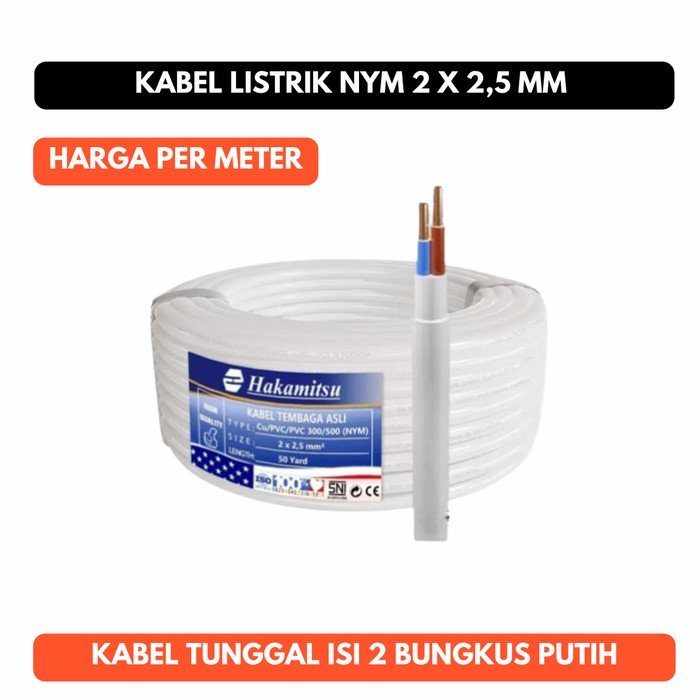 Kabel Engkel Tunggal Isi 2 Listrik NYM Ukuran 2,5mm 2.5mm Tembaga SNI