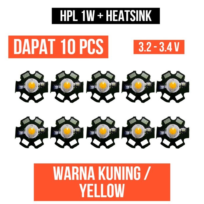 Lampu HPL 1W Kuning Heatsink High Power LED Yellow 1 Watt W 10 Pcs