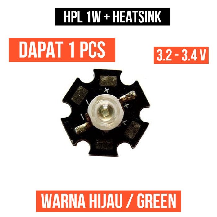 Lampu HPL 1W Hijau Heatsink High Power LED Green 1 Watt W Star 1 Pcs