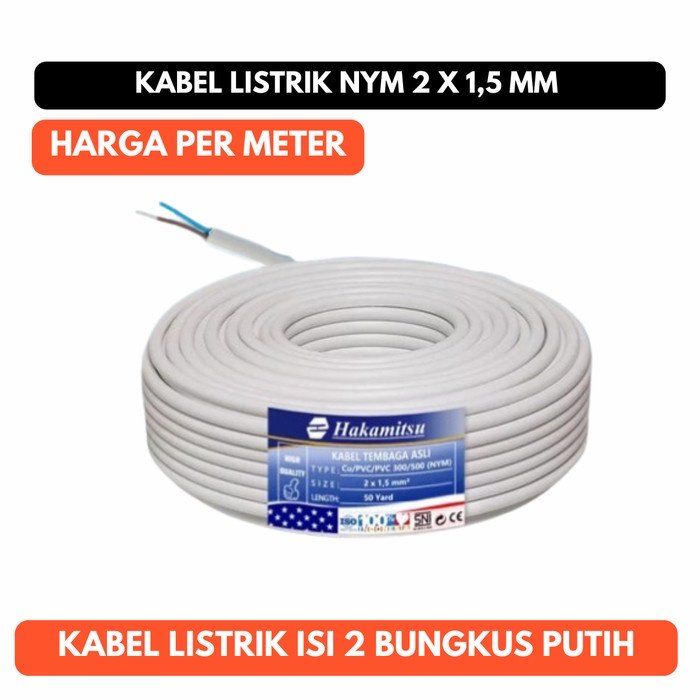 Kabel Engkel Tunggal Isi 2 Listrik NYM Ukuran 1,5mm 1.5mm Tembaga SNI