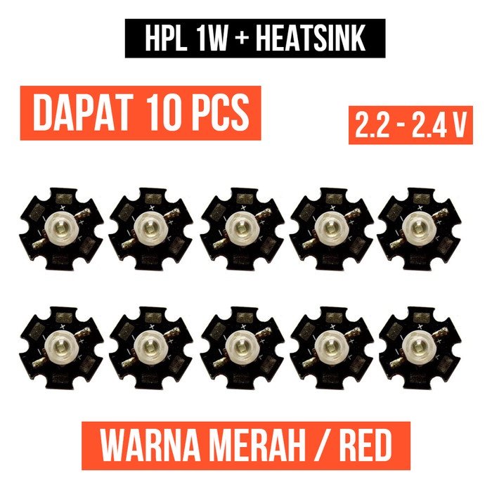 Lampu HPL 1W Merah Heatsink High Power LED Red 1 Watt W Star 10 Pcs