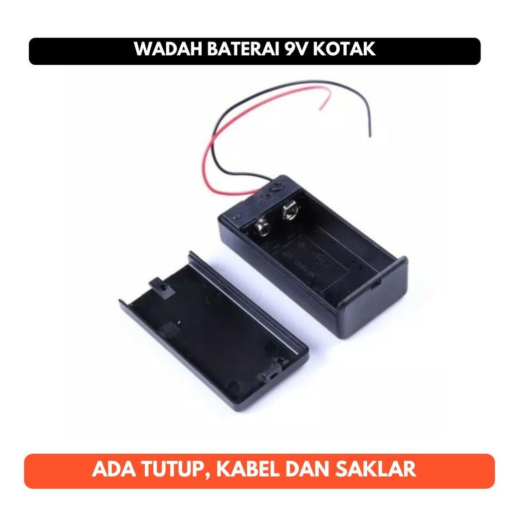 Holder Baterai Kotak 9v Cover Tutup Wadah ada Tutup Saklar Kabel Battery Box Konektor Terminal Soket