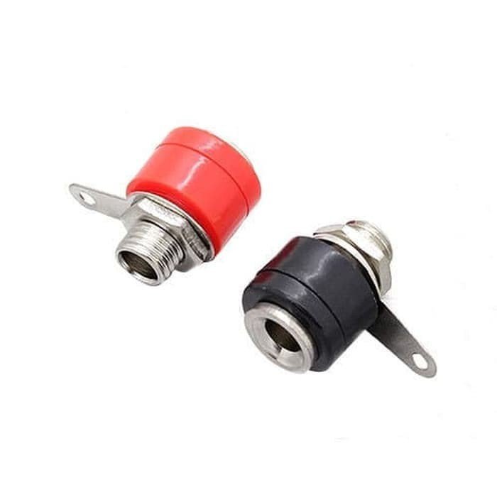Sepasang Socket Jack Banana Betina Female Terminal Merah Hitam Soket