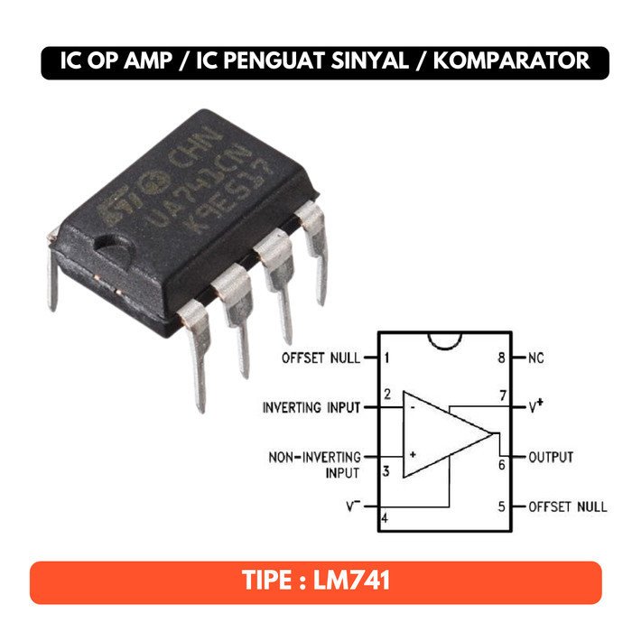 Ic UA741 UA 741 LM741 Dip-8 Op Amp OpAmp Penguat Sinyal Komparator Operational Amplifier