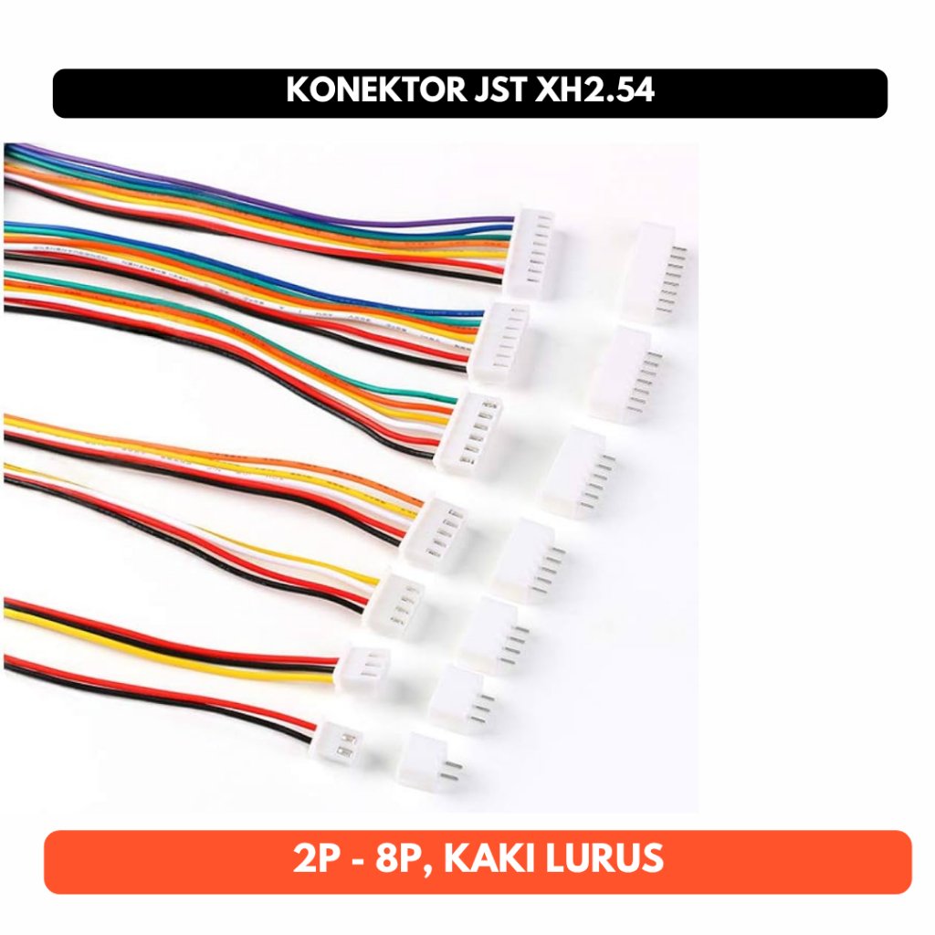JST 2P 3P 4P 5P 6P 7P 8P Connector Konektor Set XH2.54 Male Female PCB kaki Lurus kabel
