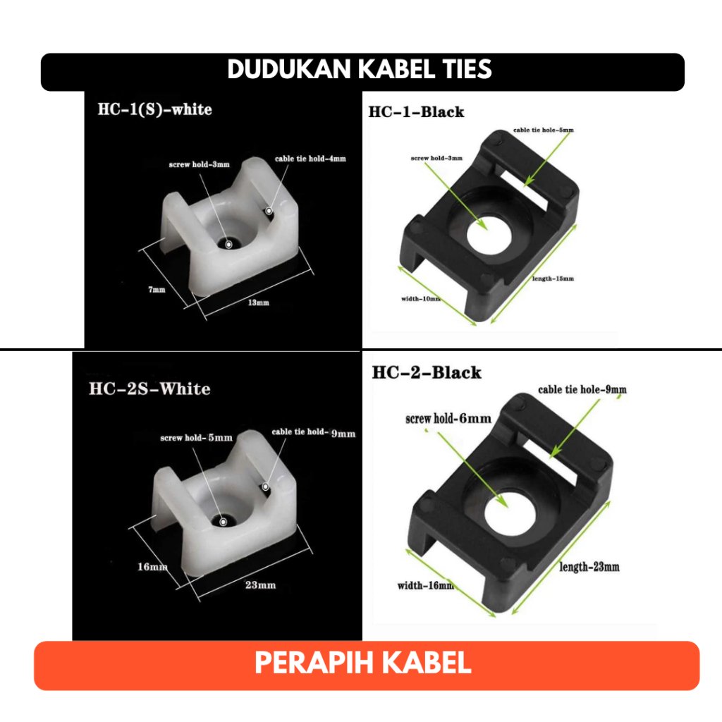 Holder Kabel Ties Dudukan Nylon Mount Pengikat Cable Tie Clip