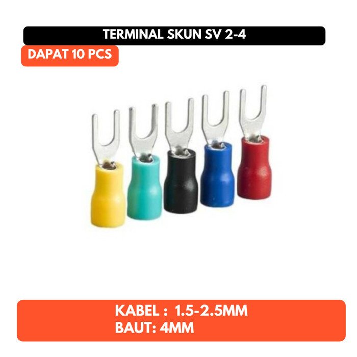 Skun Garpu Y SV2-4 SV 2-4 Konektor Terminal Kabel Listrik Baut 4mm 10 pcs