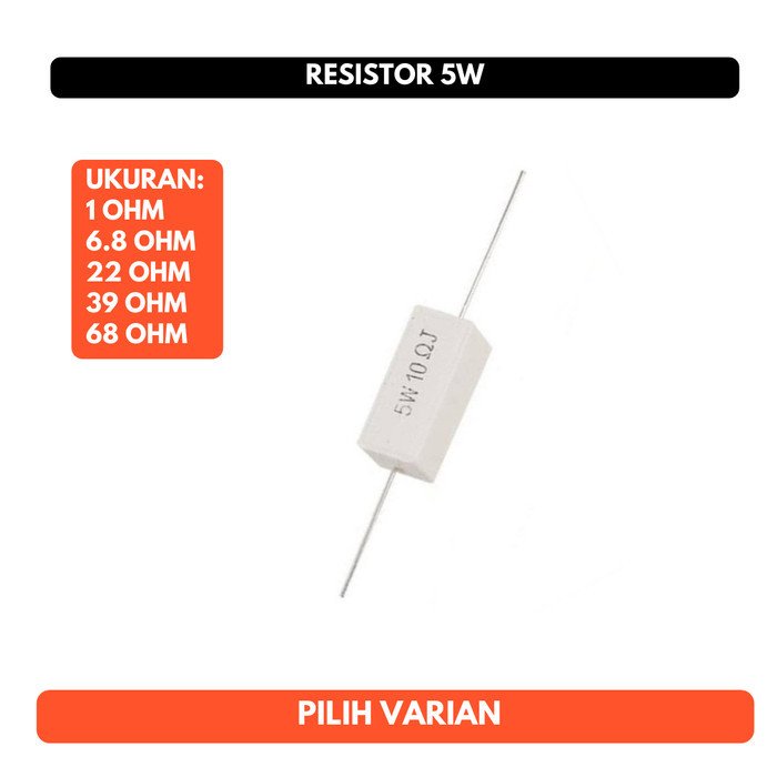 Resistor 5W Kapur Putih 5 W Watt 1 6.8 22 39 68 OHM