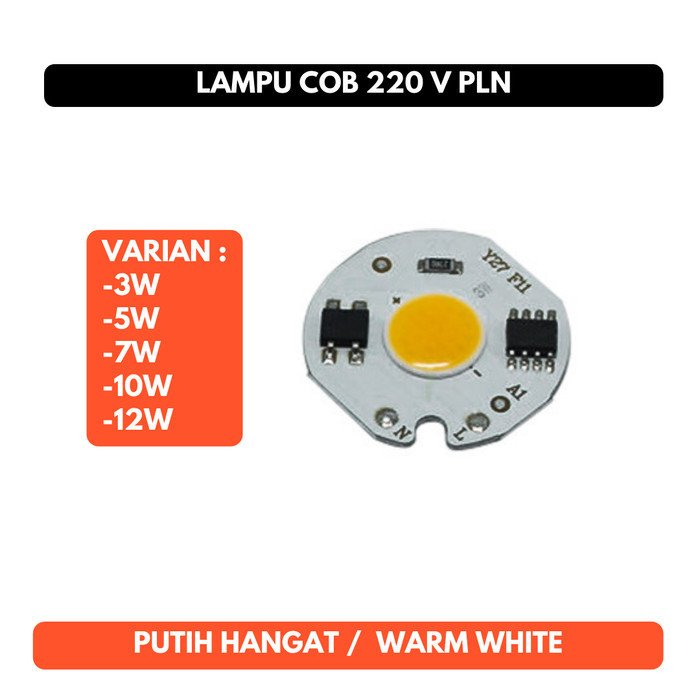 Lampu COB 220v 3w 5w 7w 10w 12w LED Putih Hangat Warm White PLN AC