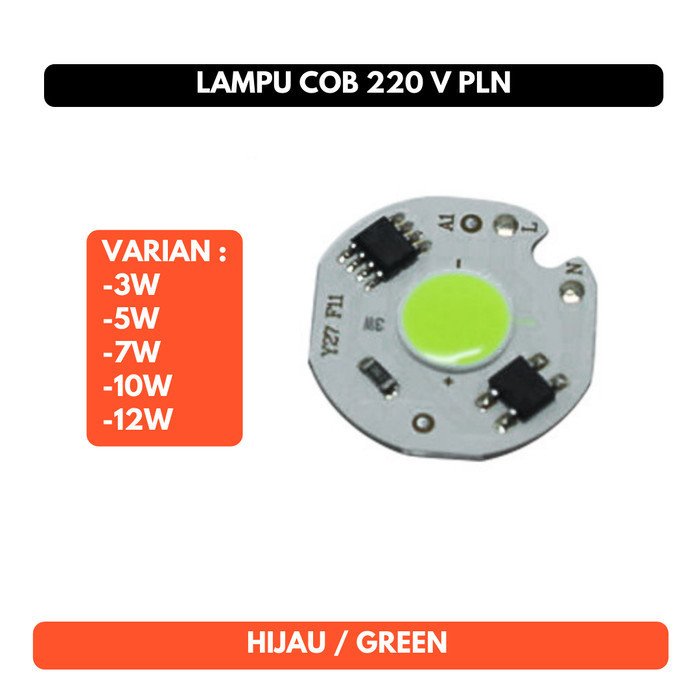 Lampu COB 220v 3w 5w 7w 10w 12w LED Hijau Green PLN AC 220V 220 Volt