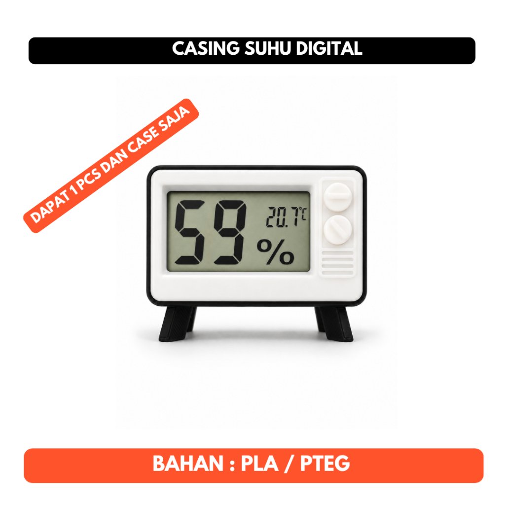 Casing 3D Print Termometer Hygrometer Suhu Digital Model TV Retro | Box Sensor Suhu Kelembapan