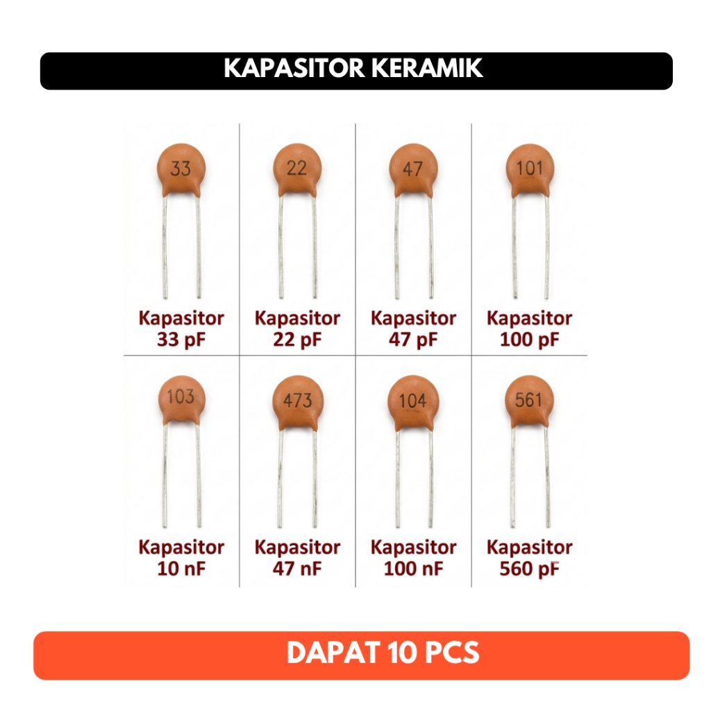 Kapasitor Keramik 22pF 33pF 47pF 100pF 560pF 10nF 47nF 100nF Ceramic Capacitor