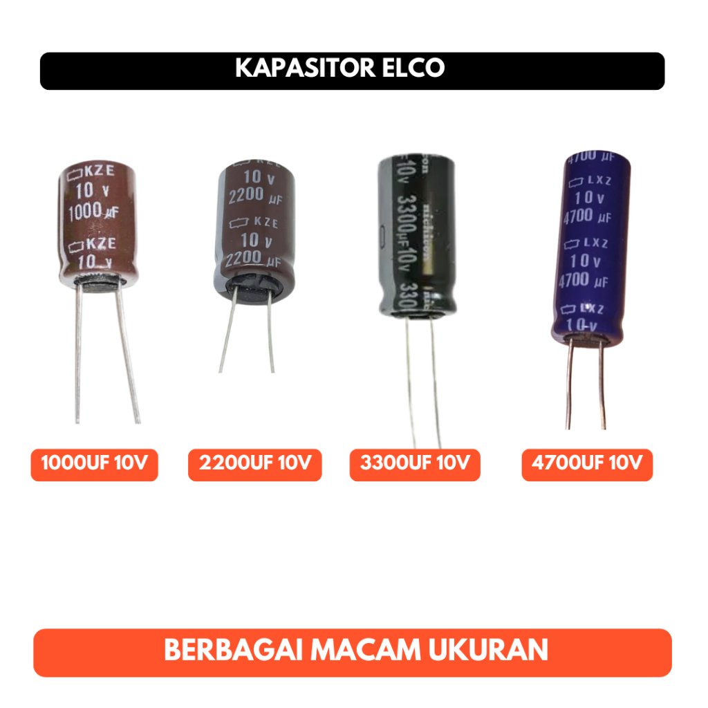 Kapasitor Elco Capacitor 1000uf 2200uf 3300uf 4700uf 1000 2200 3300 4700 uf 10V 10 V Elektrolit