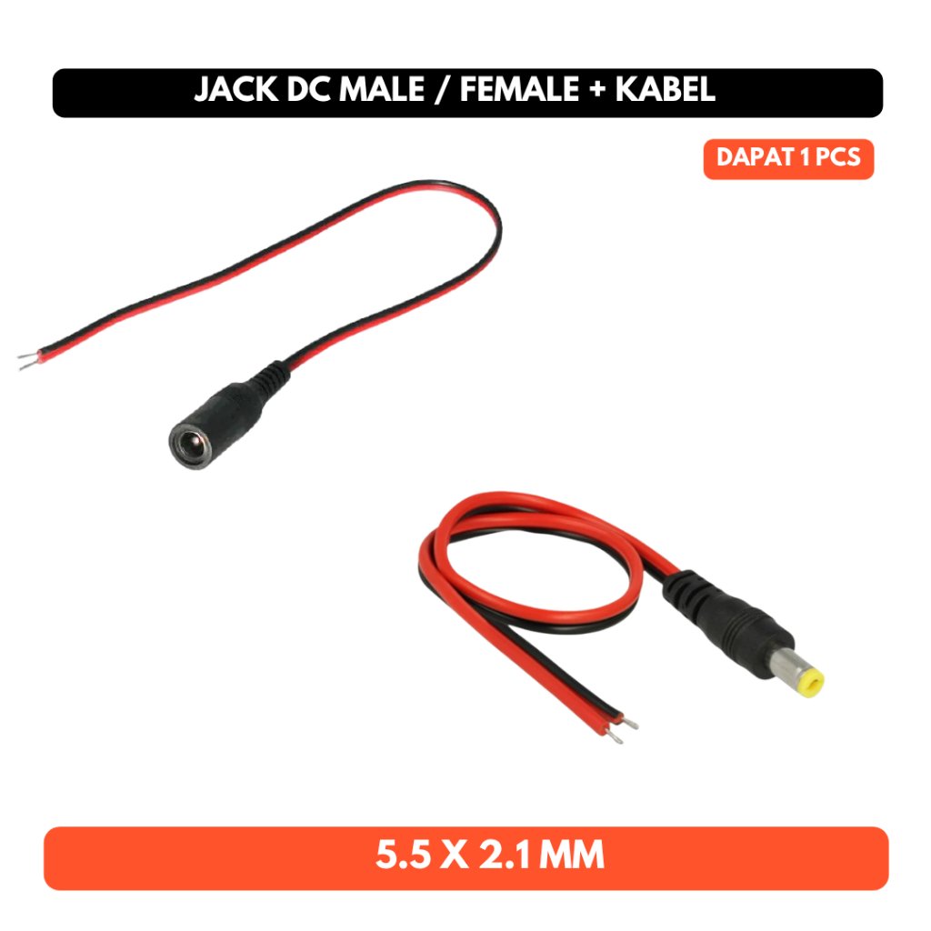 Jack DC Male Female 2 Kabel 2.1x5.5mm Adaptor Jack DC Konetor DC dengan Kabel Wire Cable
