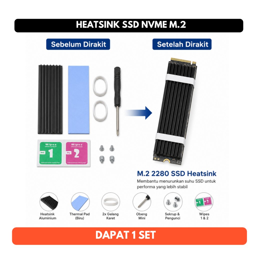 Heatsink SSD NVMe M.2 Aluminium Cooler Pendingin SSD XN80 High Performance